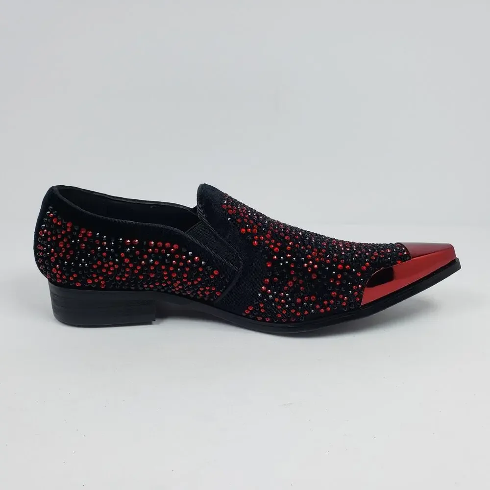 Bolano Desta Mens Sz 11 Black Red Fashion Rhinestone Slip On Dress Loafer Shoes